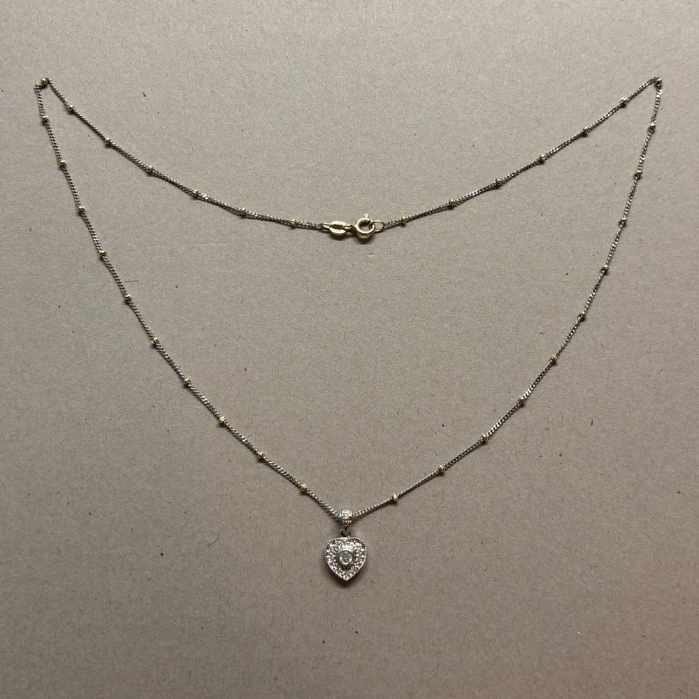 Gold chain and pendant with diamond  in the form of Heart 14K Approx 3.4g